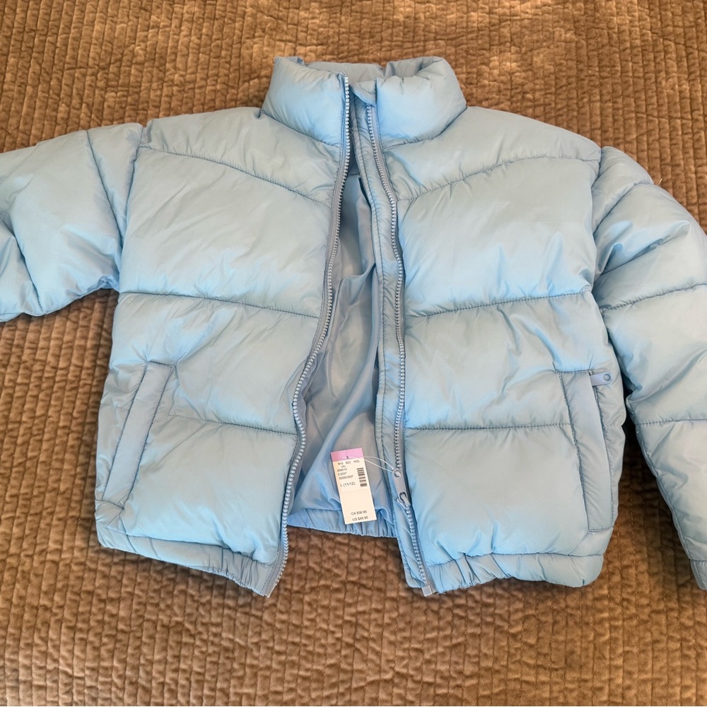 Blue Puffer Jacket with Stand-Up Collar